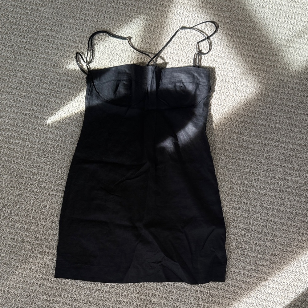 cult gaia Black Mini Slip Dress with Spaghetti Straps
